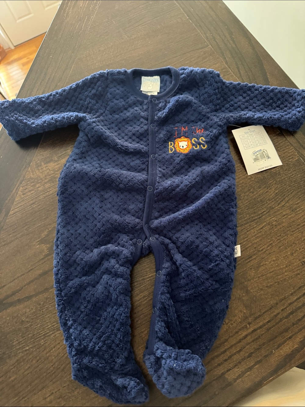 Carter's Navy Plush Footed One-Piece with 'I'm the Boss' Lion